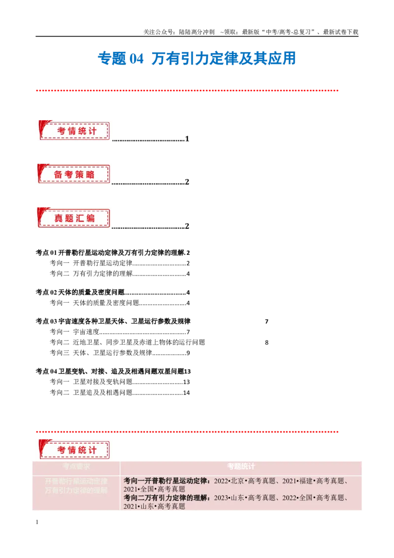 《专题04万有引力定律及其应用（考点解析及应试策略）（原卷版）_04-物理-高考总复习_专项复习_2024年_2024年高考真题考点解析及应试策_资料》第1页预览