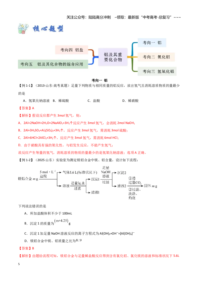 《第07讲铝及其重要化合物-（新高考专用）（教师版）_05-化学-高考总复习_一轮复习_2026年-化学高考一轮复习_2026年新高考化学一轮复习（新高考专用）-G413_资料》第5页预览