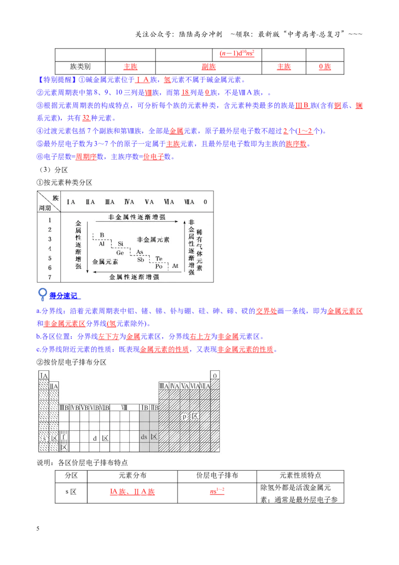 《第01讲元素周期表、元素周期律（复习讲义）（安徽专用）（教师版）_05-化学-高考总复习_一轮复习_2026年-化学高考一轮复习_2026年高考化学一轮课件+讲义+练习（安徽专用）-G326》第5页预览