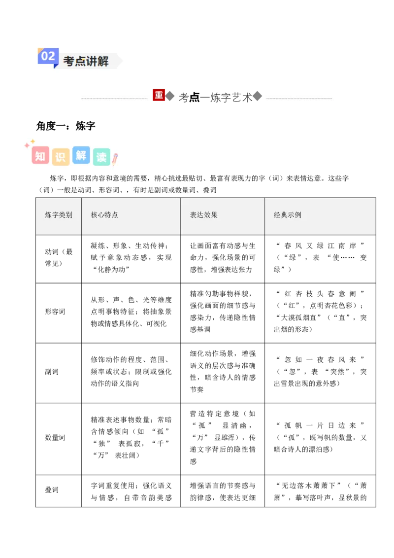《专题02诗歌语言特点（讲义）（全国通用）（教师版）_二轮复习_2026年-语文二轮复习_12026年高考语文二轮复习古诗文阅读（全国通用）》第3页预览