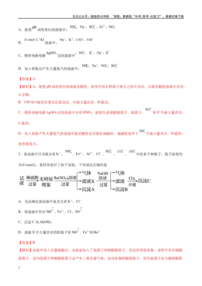 《第06讲离子共存、离子的检验与推断（特训）-（解析版）_05-化学-高考总复习_一轮复习_2024年_2024年高考化学大一轮复习卓越讲义_资料》第2页预览