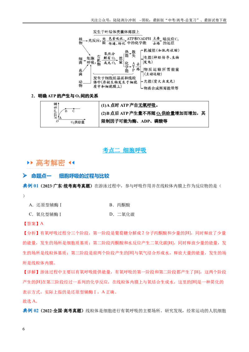 《专题02细胞的能量供应与利用（讲义）（解析版）_06-生物-高考总复习_二轮复习_2024年_2024年高考生物二轮复习高频考点追踪与预测（新高考专用）_讲义_教师版（含答案解析）》第6页预览