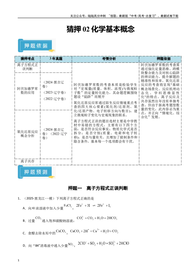 《猜押02化学基本概念（学生版）_05-化学-高考总复习_专项复习_2025年_2025年高考化学抢押秘籍（黑吉辽蒙专用）》第1页预览