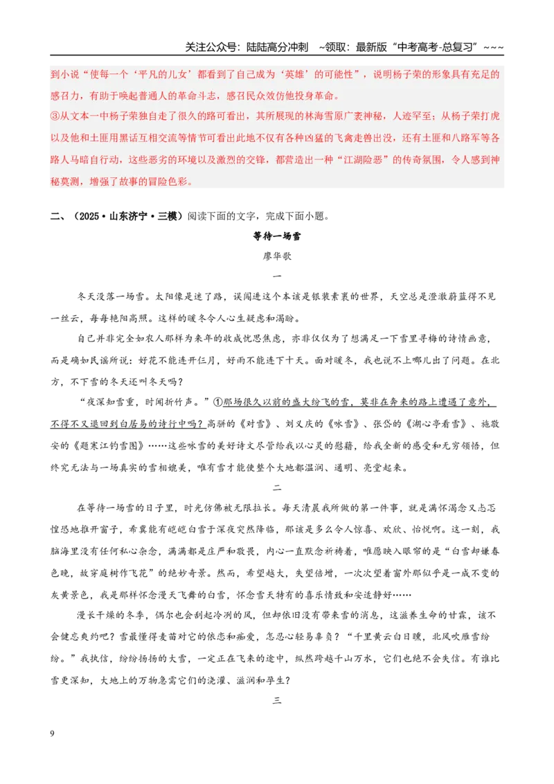 《专题02文学类文本阅读（教师版）_专项复习_2026年-语文专项复习_2025年高考语文三模试题分类汇编（新高考通用）_2025版_第02期山东、湖南、湖北、河南、广东、青海》第9页预览