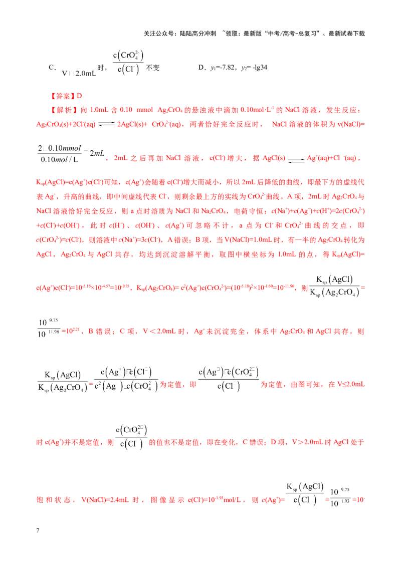 《热点专项对数图像分析（教师版）_05-化学-高考总复习_二轮复习_2025年_2025年高考化学二轮复习课件+讲义+练习（新高考通用）》第7页预览