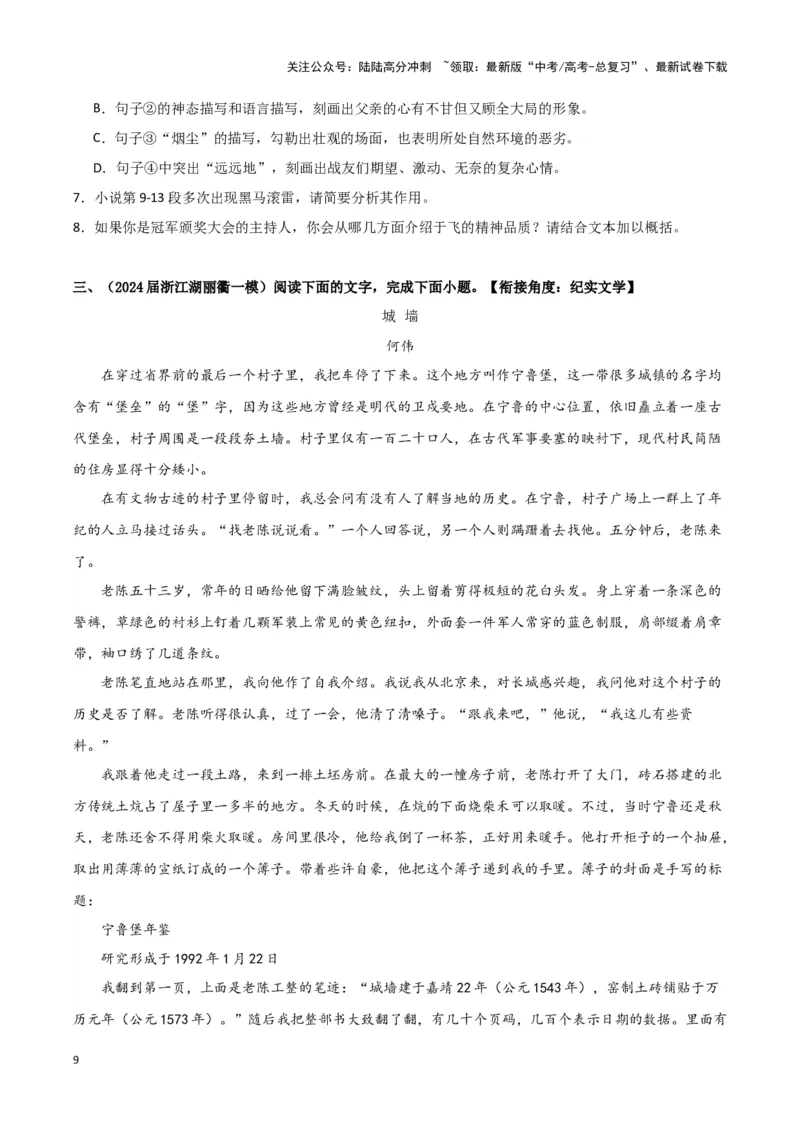 《专题02文学类文本阅读（原卷版）（新高考通用）_专项复习_2025年_2024年高考一模试题分类汇编语文新高考通用》第9页预览
