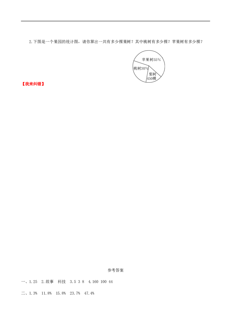 《课时练第7单元扇形统计图1圆的面积-六年级上册数学一课一练（人教版，含答案）_小学1-6年级全科全套_1-6年级全科上册_六年级_数学_六年级数学上人教版》第2页预览