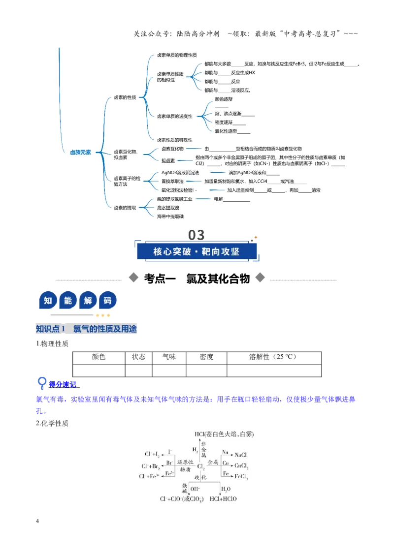 《第01讲氯及其重要化合物（复习讲义）（全国通用）（学生版）_05-化学-高考总复习_一轮复习_2026年-化学高考一轮复习_2026年高考化学一轮复习讲义+练习+课件（新教材新高考）-G55_2026版》第4页预览