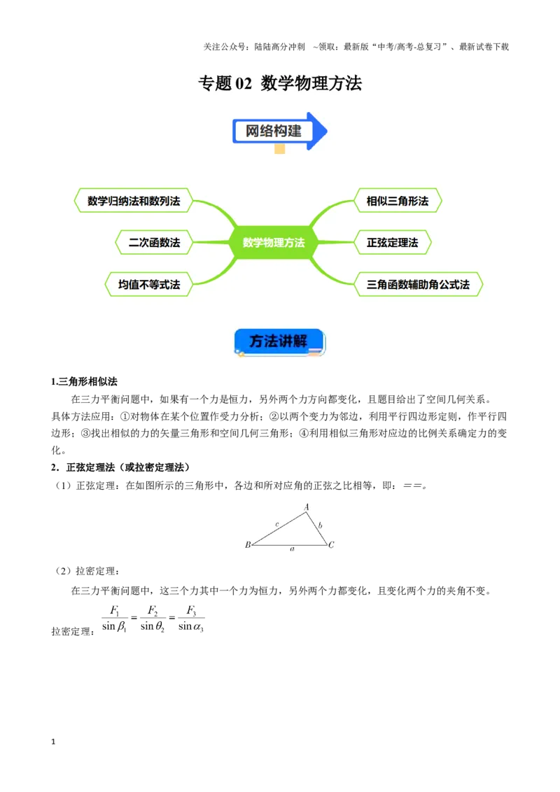 《专题02数学物理方法（学生版）_04-物理-高考总复习_专项复习_2025年_2025年高中高考物理模型与方法_资料_9高考物理备考方法（一轮）》第1页预览