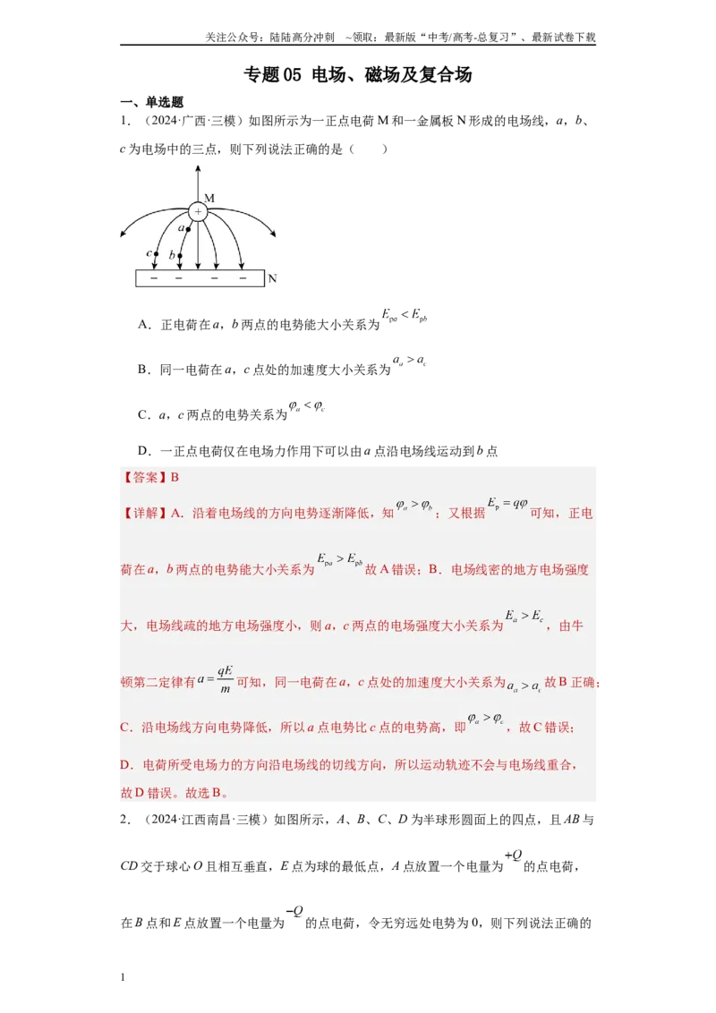 《专题05电场、磁场及复合场（解析版）_04-物理-高考总复习_专项复习_2025年_2024年高考三模试题分类汇编物理新七省专用》第1页预览
