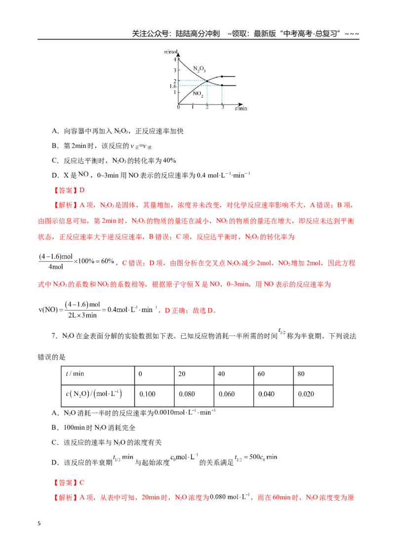 《第01讲化学反应速率及其影响因素（专项训练）（全国通用）（教师版）_05-化学-高考总复习_一轮复习_2026年-化学高考一轮复习_2026年高考化学一轮复习讲义+练习+课件（新教材新高考）-G55》第5页预览