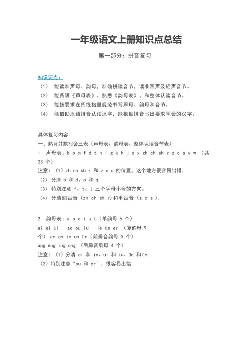 《部编版一年级语文上册知识点总结_小学1-6年级全科全套_1-6年级全科上册_一年级_语文_语文一上期末归类复习》第1页预览