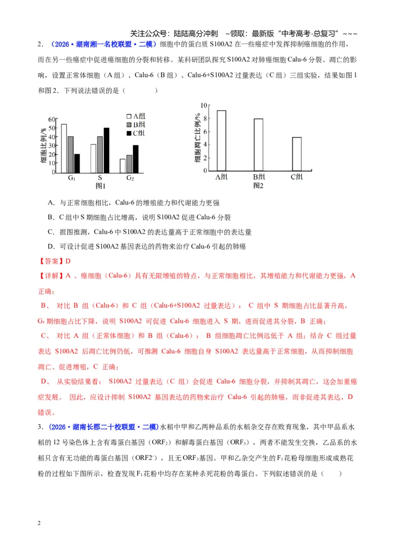 《专题03细胞的生命历程与生物变异（教师版）_06-生物-高考总复习_专项复习_2026年-生物高考专项复习_2026年高考生物二模试题分类汇编（湖南专用）-G292_2026版》第2页预览