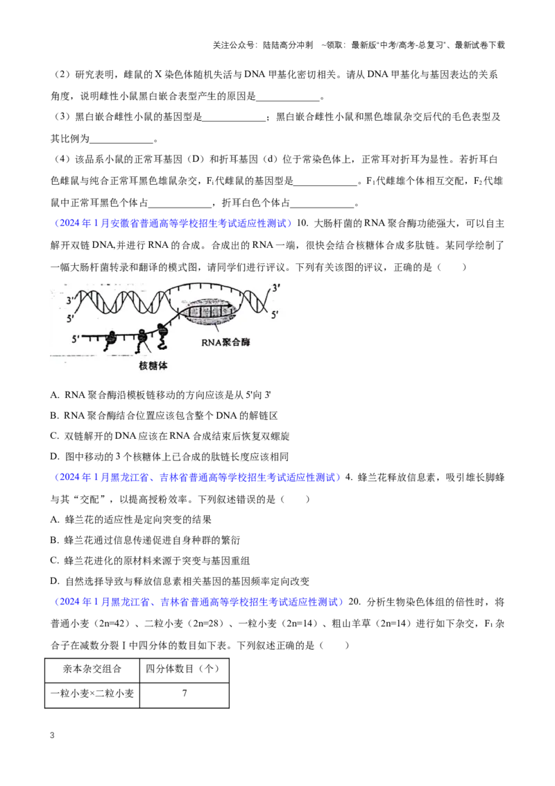 《专题05遗传的分子基础、变异和进化（原卷版）_06-生物-高考总复习_专项复习_2024年_2024高考生物1月九省联考猜想卷真题汇编完全解读_2024年1月“九省联考”生物真题分类汇编(9)份》第3页预览