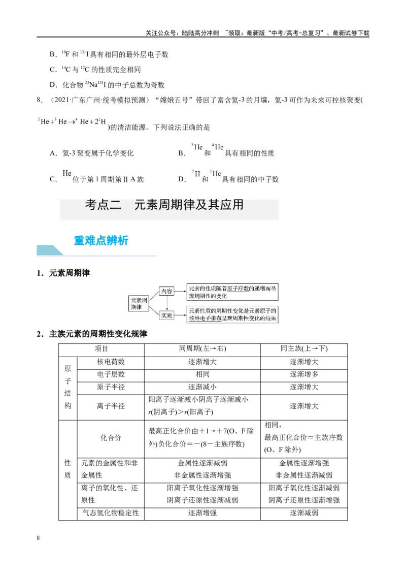 《第17讲元素周期律元素周期表（讲义）-（原卷版）_05-化学-高考总复习_一轮复习_2024年_2024年高考化学大一轮复习卓越讲义_资料》第8页预览