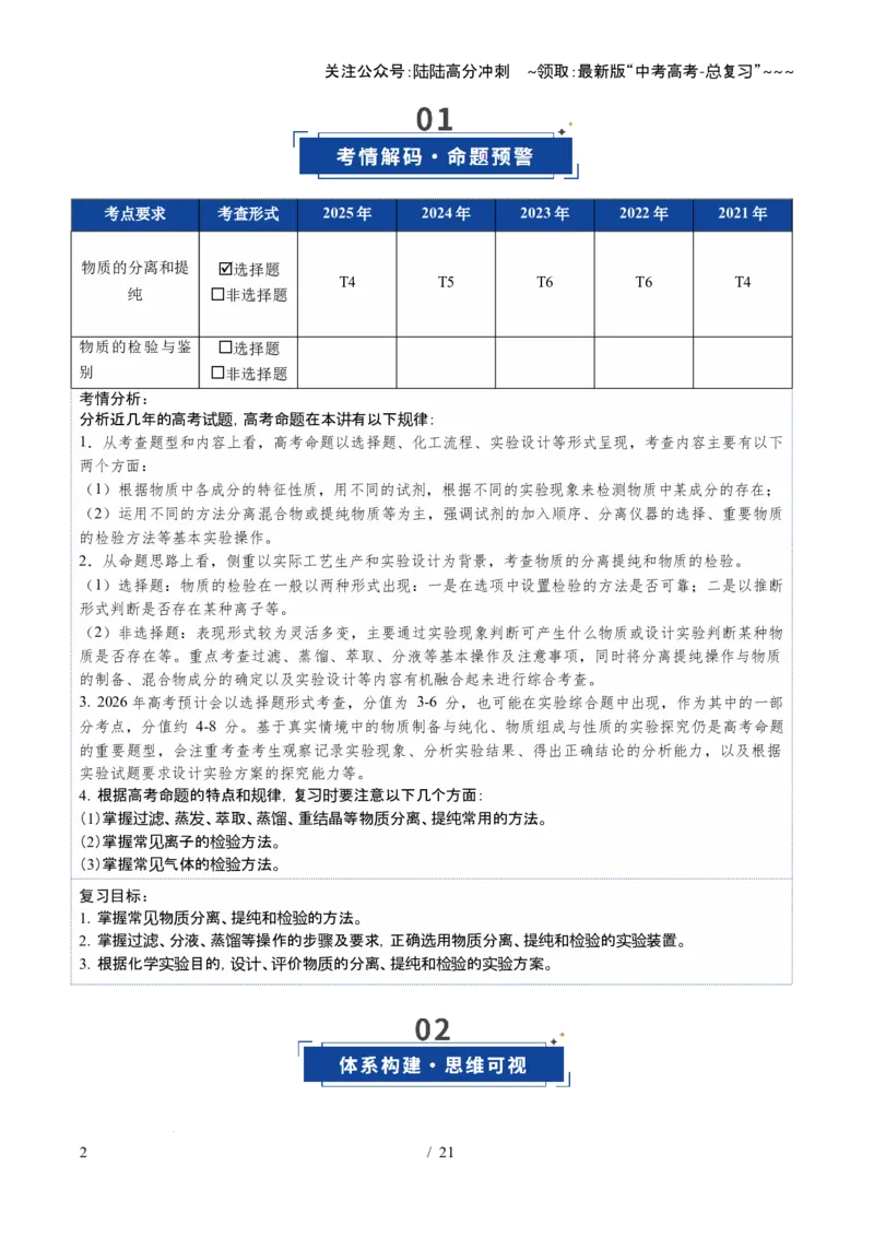 《第02讲物质的分离、提纯和检验（复习讲义）（福建专用）（学生版）_05-化学-高考总复习_一轮复习_2026年-化学高考一轮复习_2026年高考化学一轮课件+讲义+练习（福建专用）-G328》第2页预览