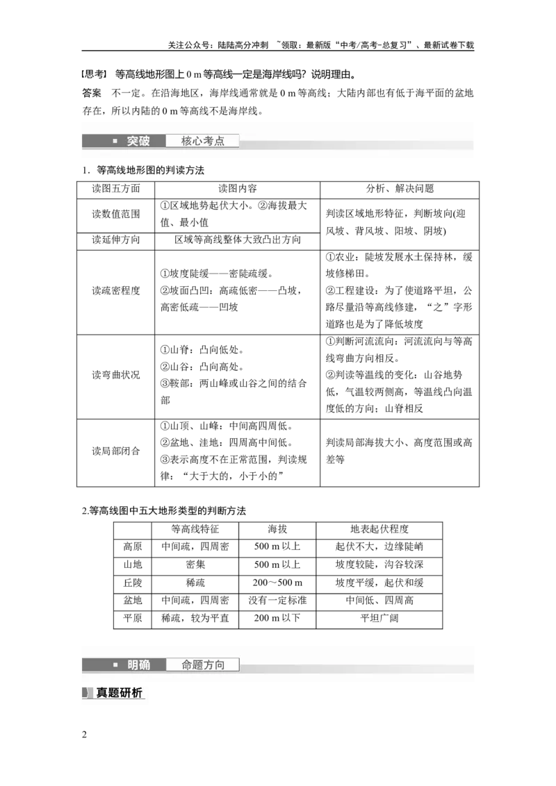《2024年高考地理一轮复习（新人教版）第1部分　第1章　课时2　等高线地形图的判读和计算_07-地理-高考总复习_一轮复习_2024年_2024高考地理大一轮复习课件讲义新人教版知识总结_教师版》第2页预览