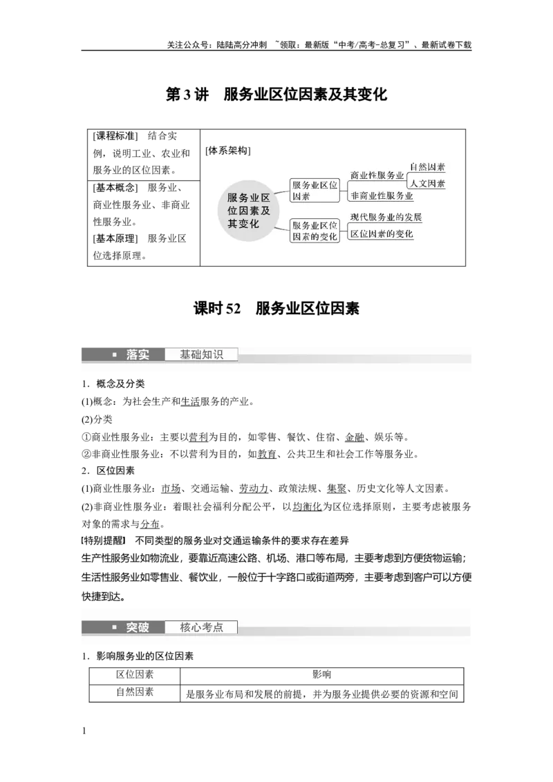 《2024年高考地理一轮复习（新人教版）第2部分　第3章　第3讲　课时52　服务业区位因素_07-地理-高考总复习_一轮复习_2024年_2024高考地理大一轮复习课件讲义新人教版知识总结_教师版》第1页预览