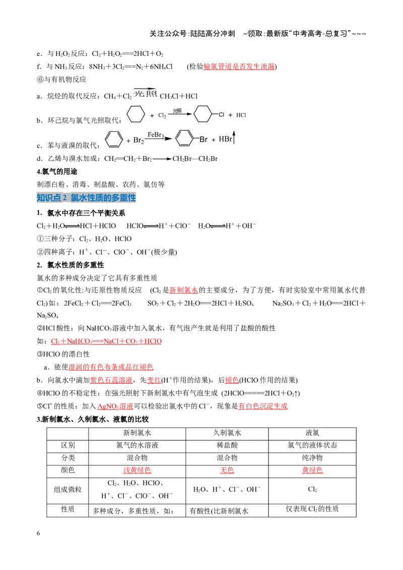 《第01讲氯及其重要化合物（复习讲义）（湖南专用）（教师版）_05-化学-高考总复习_一轮复习_2026年-化学高考一轮复习_2026年高考化学一轮课件+讲义+练习（湖南专用）-G331》第6页预览