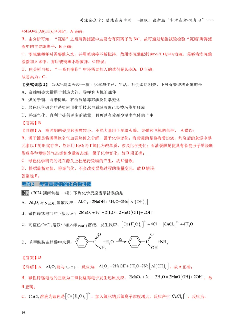 《第03讲铝及其重要化合物（复习讲义）（湖南专用）（教师版）_05-化学-高考总复习_一轮复习_2026年-化学高考一轮复习_2026年高考化学一轮课件+讲义+练习（湖南专用）-G331》第10页预览