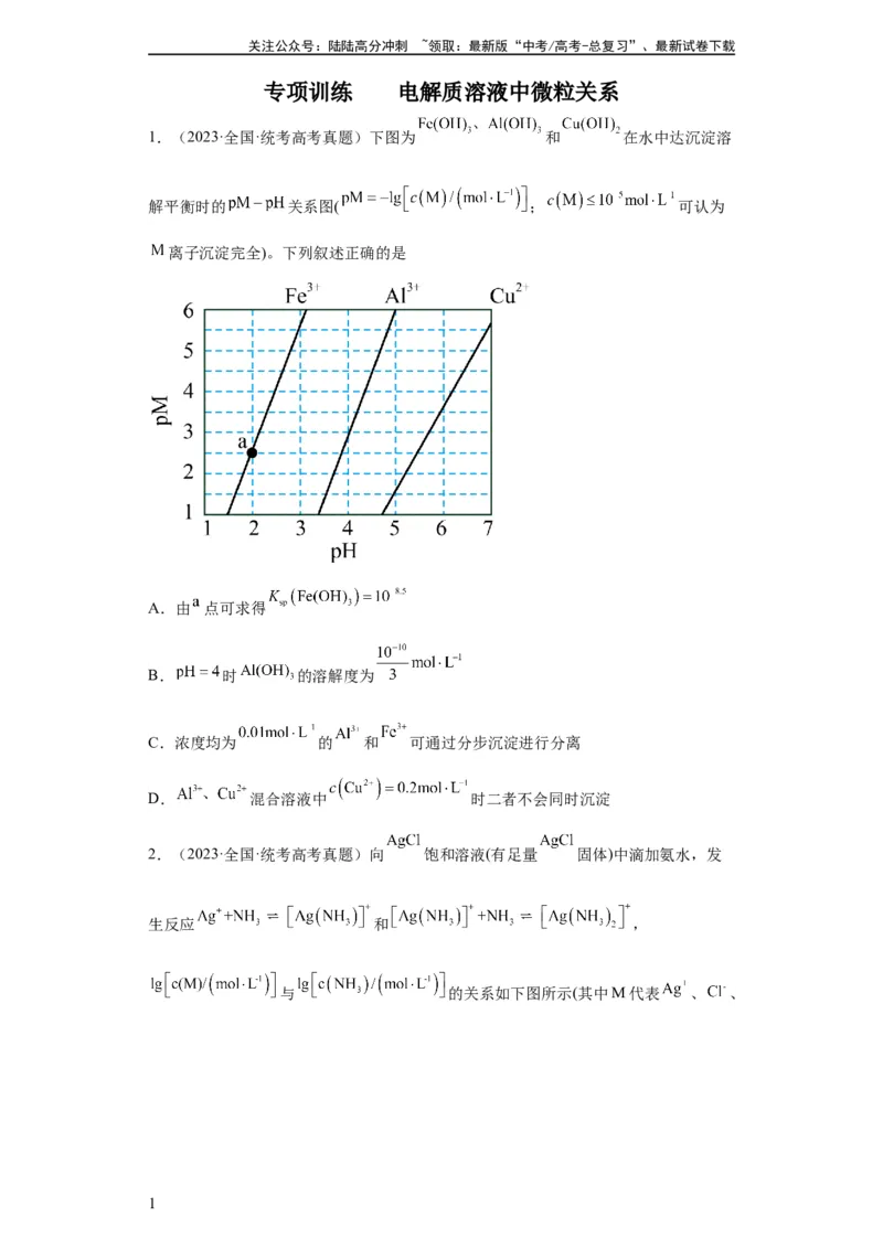 《电解质溶液中微粒关系（原卷版）_05-化学-高考总复习_一轮复习_2024年_2024年高三化学一轮复习高考专项训练知识梳理练习_资料》第1页预览