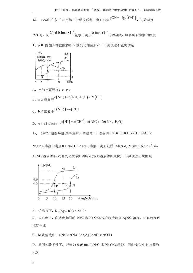 《电解质溶液中微粒关系（原卷版）_05-化学-高考总复习_一轮复习_2024年_2024年高三化学一轮复习高考专项训练知识梳理练习_资料》第8页预览