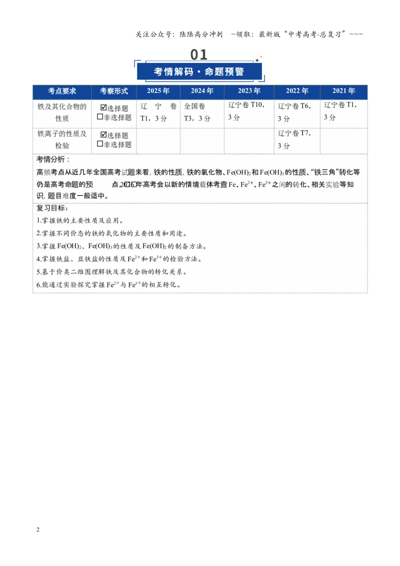 《第02讲铁及其重要化合物（复习讲义）（黑吉辽蒙专用）（学生版）_05-化学-高考总复习_一轮复习_2026年-化学高考一轮复习_2026年高考化学一轮课件+讲义+练习（黑吉辽蒙专用）-G330》第2页预览