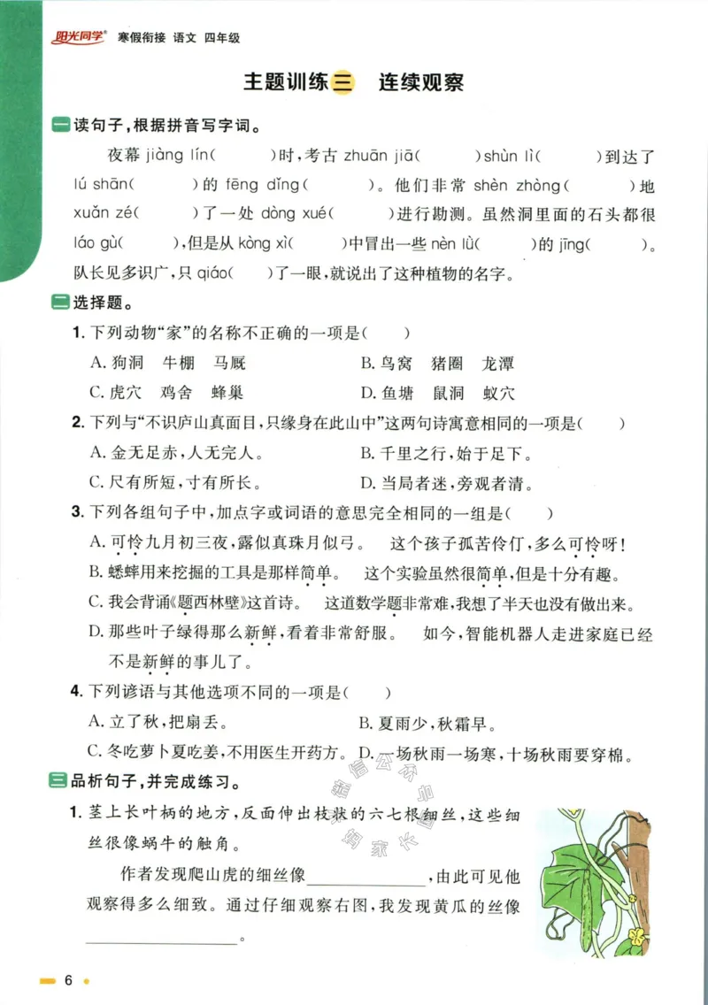 《019.语文阳光同学寒假衔接四年级（有答案）公众号：米妈家长圈_小学1-6年级全科全套_1-6年级全科下册_四年级_其他补充资料_语文资料》第9页预览