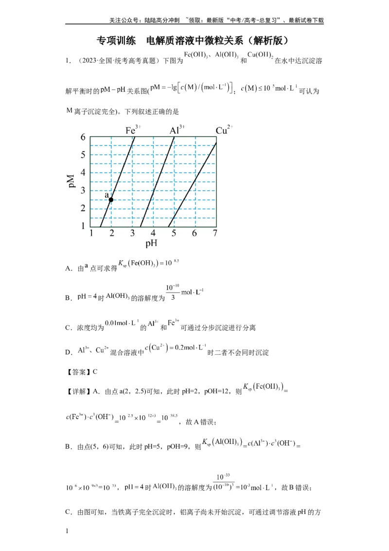 《电解质溶液中微粒关系（解析版）_05-化学-高考总复习_一轮复习_2024年_2024年高三化学一轮复习高考专项训练知识梳理练习_资料》第1页预览
