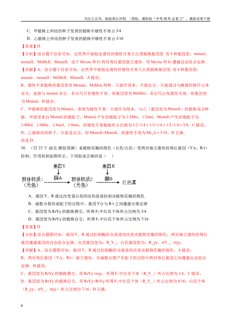 《专题04遗传的基本规律和人类遗传病（分层练）（解析版）_06-生物-高考总复习_二轮复习_2024年_2024年高考生物二轮复习高频考点追踪与预测（新高考专用）_分层练_教师版（含答案解析）》第6页预览
