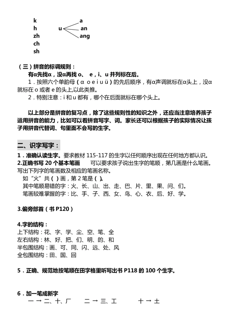 《一（上）语文重要考点(1)_小学1-6年级全科全套_1-6年级全科上册_一年级_语文_语文一上期末归类复习》第2页预览
