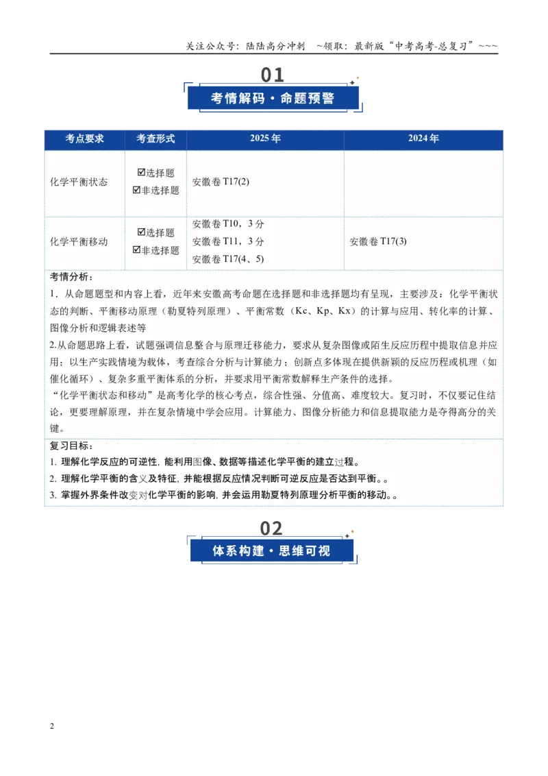 《第02讲化学平衡状态、化学平衡的移动（复习讲义）（安徽专用）（学生版）_05-化学-高考总复习_一轮复习_2026年-化学高考一轮复习_2026年高考化学一轮课件+讲义+练习（安徽专用）-G326》第2页预览