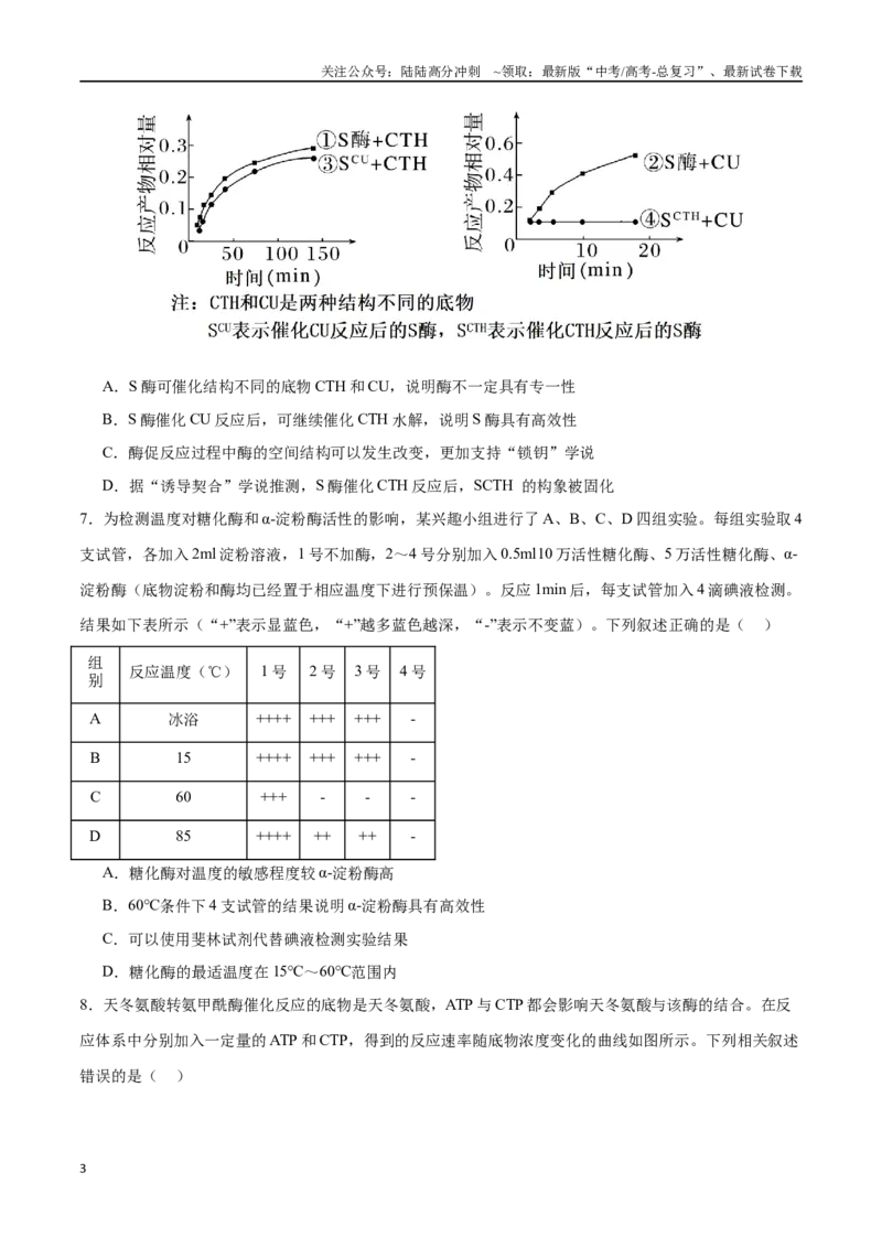 《专题03酶与ATP（选择题60道）（原卷版）_06-生物-高考总复习_二轮复习_2024年_2024年高考生物二轮复习选择题大题压轴专项训练_资料》第3页预览