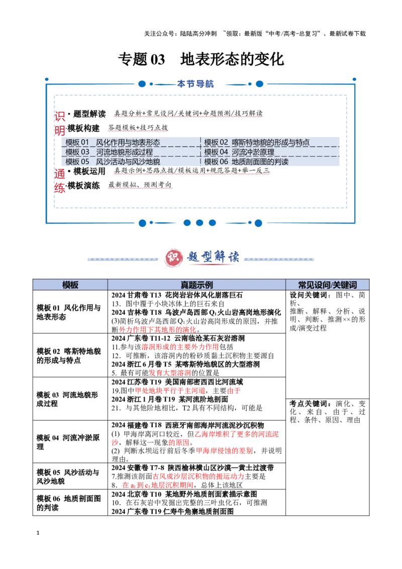 《专题03地表形态的变化（答题模板）-（原卷版）_07-地理-高考总复习_专项复习_2025年_2025年高考地理答题技巧与答题模板（全国通用）》第1页预览