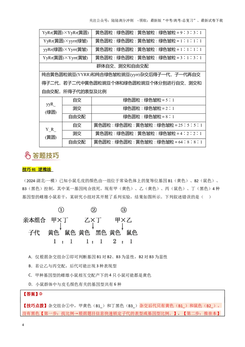 《专题04基因的传递（教师版）_06-生物-高考总复习_专项复习_2025年_2025年高考生物答题技巧与答题模板（全国通用）》第4页预览