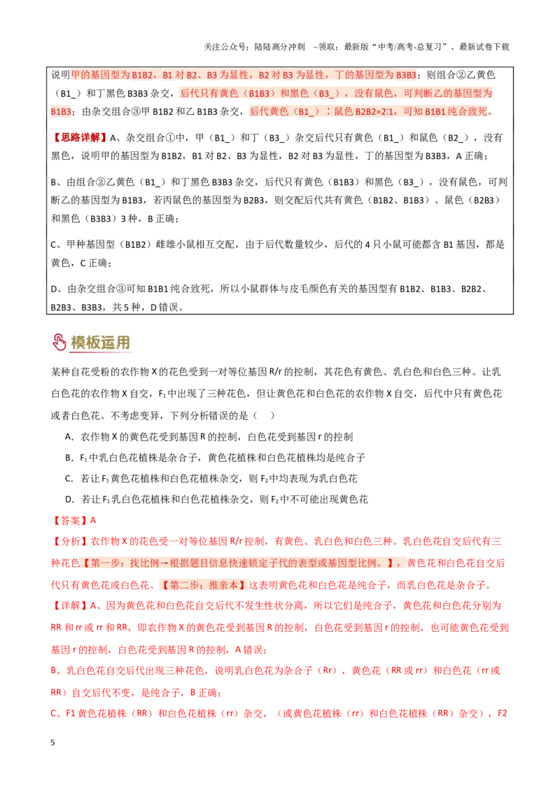 《专题04基因的传递（教师版）_06-生物-高考总复习_专项复习_2025年_2025年高考生物答题技巧与答题模板（全国通用）》第5页预览