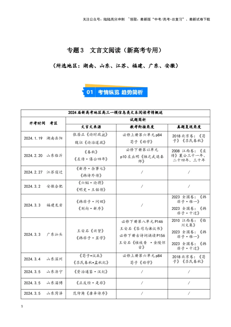 《专题03文言文阅读（解析版）（新高考通用）_专项复习_2025年_2024年高考一模试题分类汇编语文新高考通用_379》第1页预览