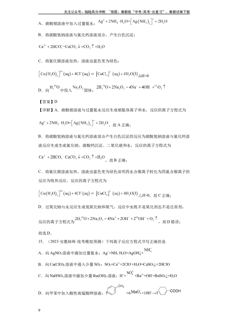 《离子方程式的正误判断（解析版）_05-化学-高考总复习_一轮复习_2024年_2024年高三化学一轮复习高考专项训练知识梳理练习_资料》第9页预览