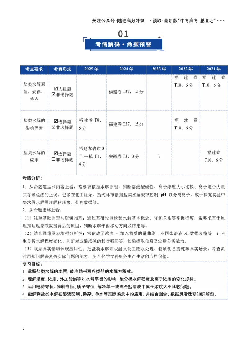 《第03讲盐类的水解（教师版）_05-化学-高考总复习_一轮复习_2026年-化学高考一轮复习_2026年高考化学一轮课件+讲义+练习（福建专用）-G328_第八章水溶液中的离子反应与平衡》第2页预览