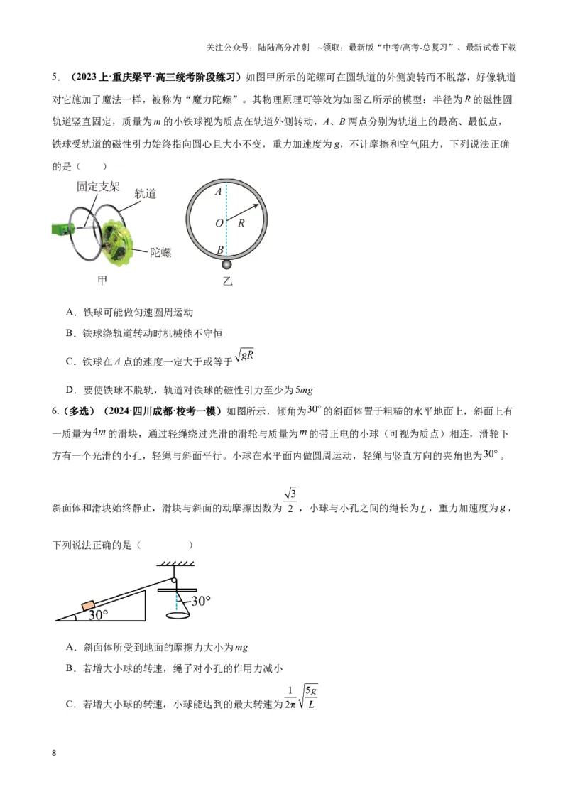 《专题06圆周运动模型中临界问题和功与能（学生版）_04-物理-高考总复习_专项复习_2025年_2025年高中高考物理模型与方法_资料_6高考热点模型》第8页预览