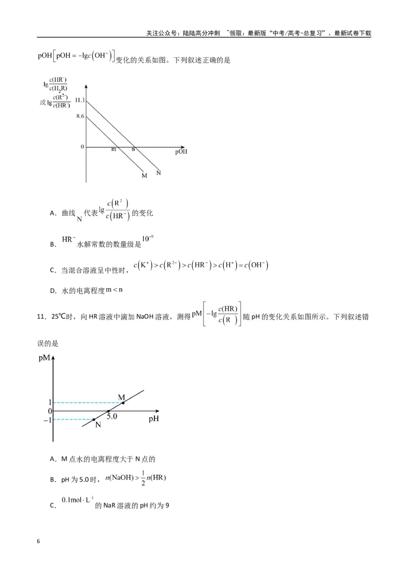 《猜押水溶液中的离子平衡曲线分析（学生版）_05-化学-高考总复习_专项复习_2025年_2025年高考化学抢押秘籍（陕西、山西、宁夏、青海专用）》第6页预览
