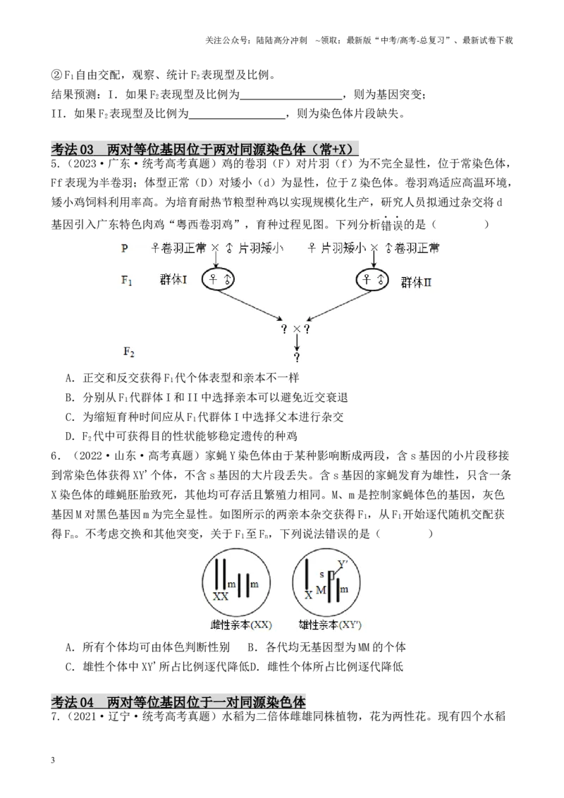 《专题03基因位置的探究（原卷版）_06-生物-高考总复习_专项复习_2024年_2024年高考生物热点实验分析预测题型归纳重难讲解_资料》第3页预览