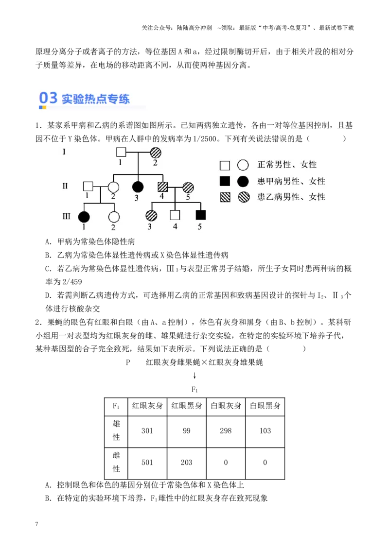 《专题03基因位置的探究（原卷版）_06-生物-高考总复习_专项复习_2024年_2024年高考生物热点实验分析预测题型归纳重难讲解_资料》第7页预览