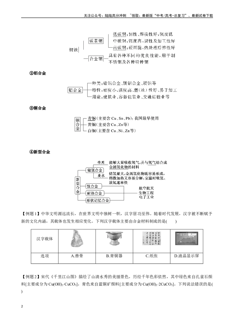 《第19讲金属材料、金属矿物的开发与利用（原卷版）_05-化学-高考总复习_一轮复习_2024年_2024年高考化学一轮·夯基提能复习精讲精练_资料》第2页预览