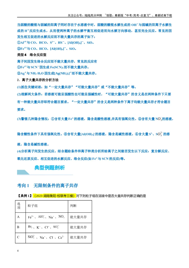 《第06讲离子共存、离子的检验与推断（讲义）-（原卷版）_05-化学-高考总复习_一轮复习_2024年_2024年高考化学大一轮复习卓越讲义_资料》第4页预览
