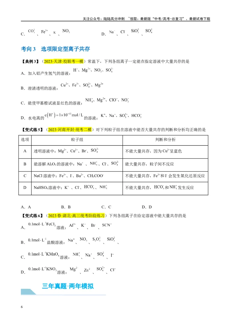 《第06讲离子共存、离子的检验与推断（讲义）-（原卷版）_05-化学-高考总复习_一轮复习_2024年_2024年高考化学大一轮复习卓越讲义_资料》第6页预览