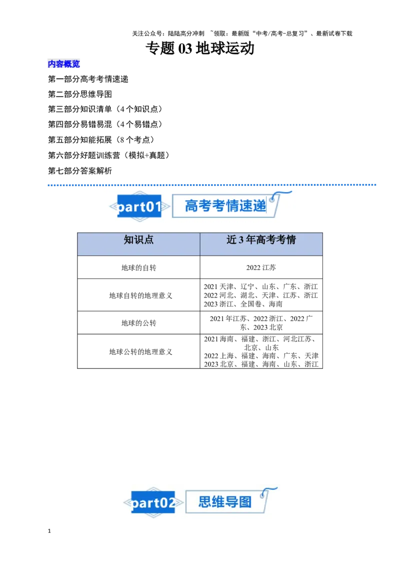《专题03地球运动-2024年高考地理一轮复习知识清单_07-地理-高考总复习_一轮复习_2024年_2024年高考地理一轮复习知识清单必背总结全国通用_资料》第1页预览