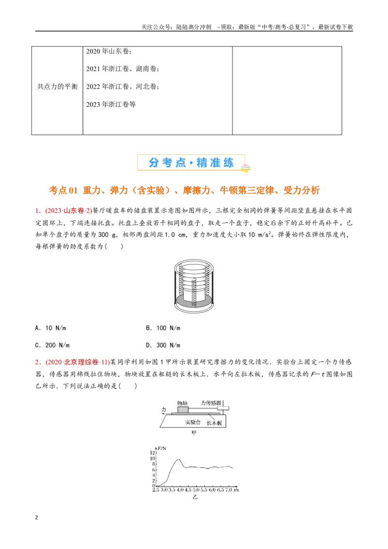 《专题02力学（原卷版）_04-物理-高考总复习_专项复习_2024年_2024年高考物理真题分类汇编（全国通用）》第2页预览