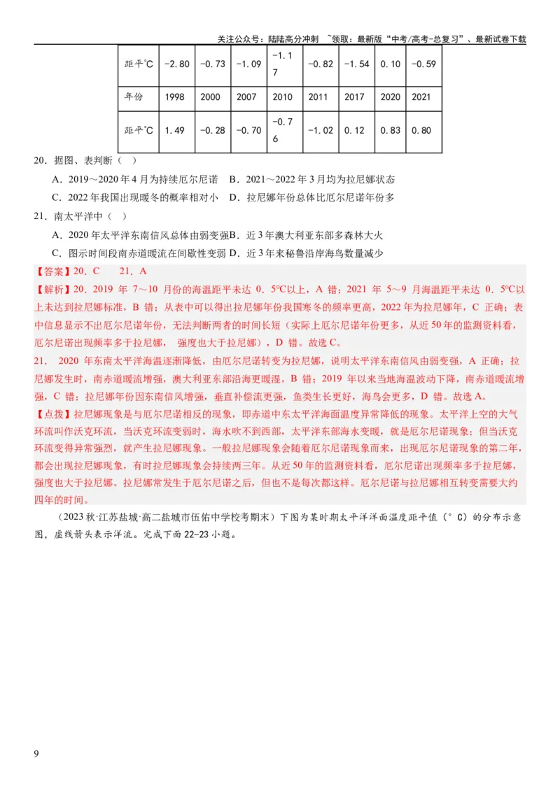 《2024届高考一轮复习专题四地球上的水第十三讲海气相互作用与海洋异动（解析版）_07-地理-高考总复习_一轮复习_2024年_2024年高考地理一轮复习考点帮（全国通用）_专题训练》第9页预览