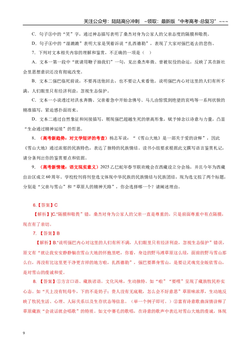 《专题02文学类文本阅读之小说（教师版）_专项复习_2026年-语文专项复习_2025年高考语文一模试题分类汇编（陕西、山西、青海、宁夏专用）》第9页预览